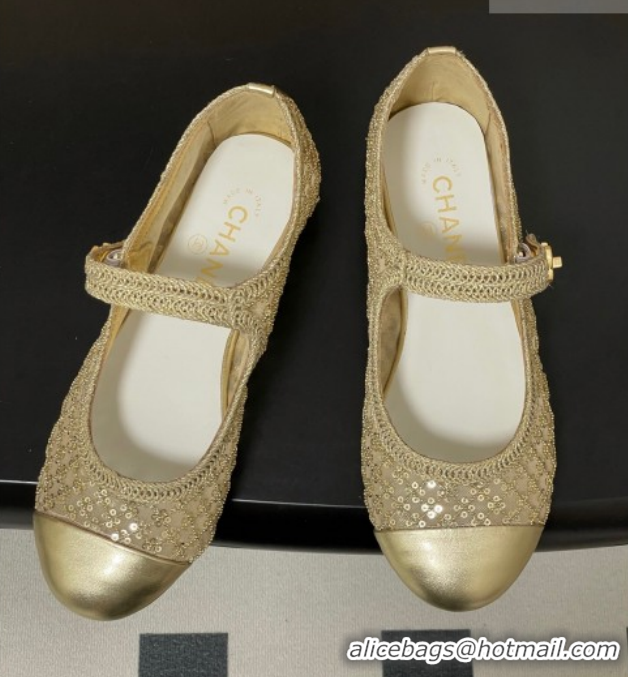 Good Looking Chanel Mesh & Sequins Mary Janes Flat CH122302 Gold 2026