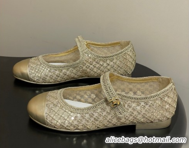 Good Looking Chanel Mesh & Sequins Mary Janes Flat CH122302 Gold 2026