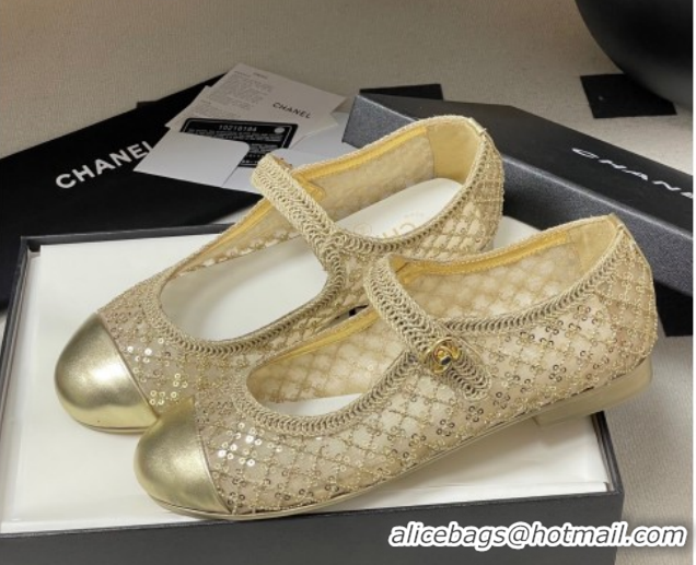 Good Looking Chanel Mesh & Sequins Mary Janes Flat CH122302 Gold 2026