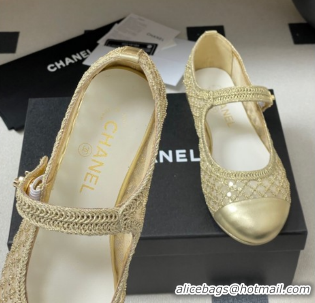 Good Looking Chanel Mesh & Sequins Mary Janes Flat CH122302 Gold 2026