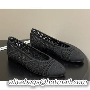 Purchase Chanel Embroidered Cotton Ballet Flats G46984 Black 2026