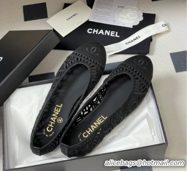 Purchase Chanel Embroidered Cotton Ballet Flats G46984 Black 2026
