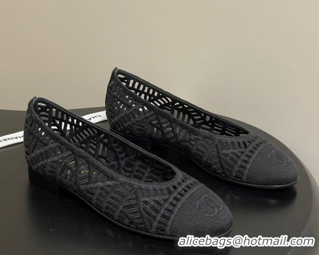 Purchase Chanel Embroidered Cotton Ballet Flats G46984 Black 2026