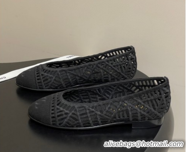 Purchase Chanel Embroidered Cotton Ballet Flats G46984 Black 2026