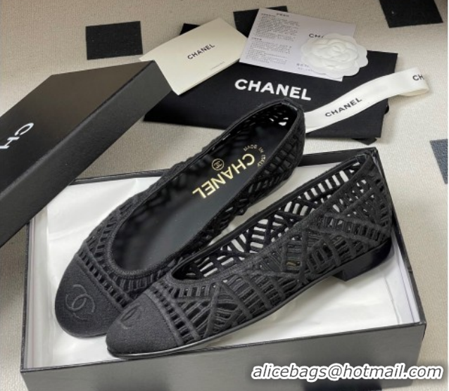 Purchase Chanel Embroidered Cotton Ballet Flats G46984 Black 2026