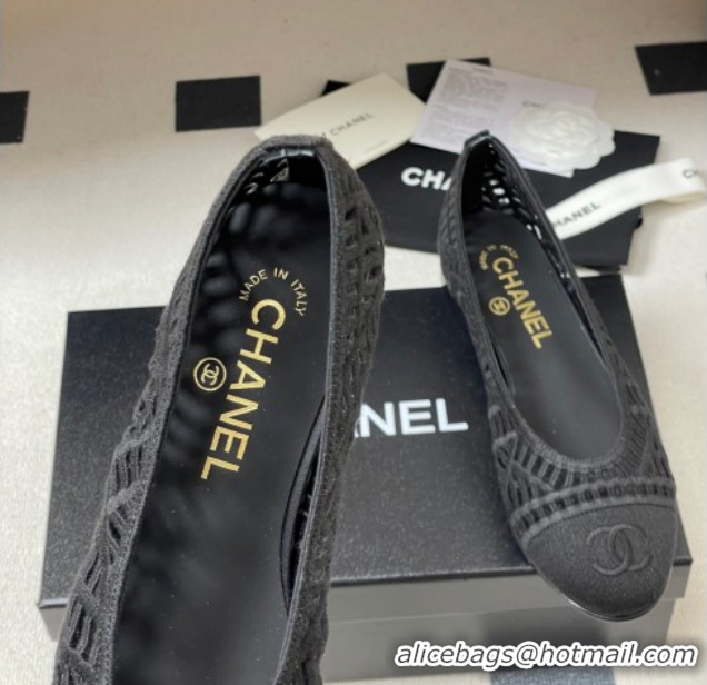 Purchase Chanel Embroidered Cotton Ballet Flats G46984 Black 2026