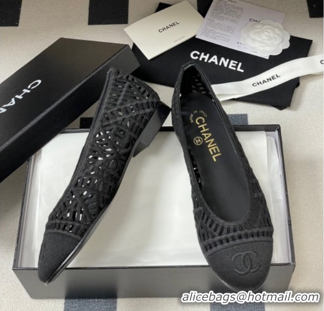 Purchase Chanel Embroidered Cotton Ballet Flats G46984 Black 2026