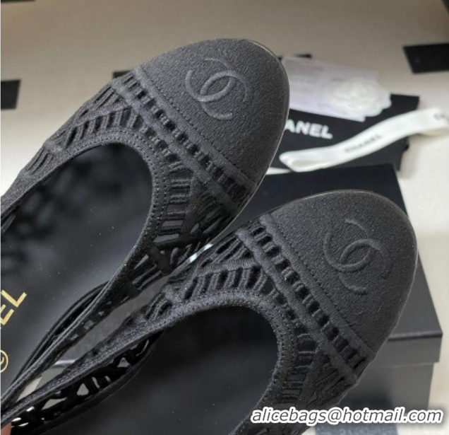 Purchase Chanel Embroidered Cotton Ballet Flats G46984 Black 2026