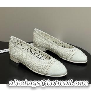 Best Product Chanel Embroidered Cotton Ballet Flats G46984 White 2026