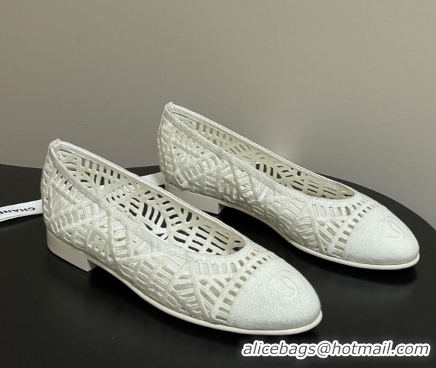 Best Product Chanel Embroidered Cotton Ballet Flats G46984 White 2026