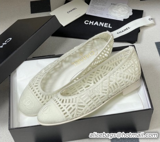 Best Product Chanel Embroidered Cotton Ballet Flats G46984 White 2026