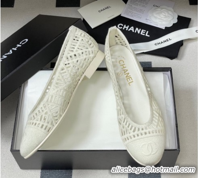 Best Product Chanel Embroidered Cotton Ballet Flats G46984 White 2026