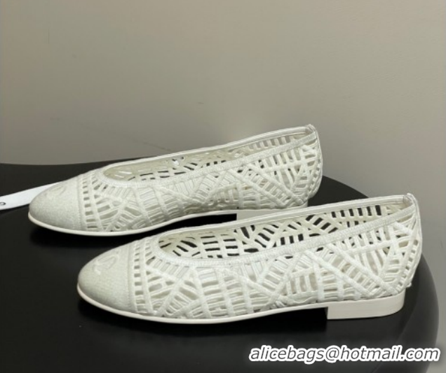Best Product Chanel Embroidered Cotton Ballet Flats G46984 White 2026