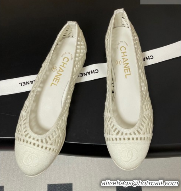 Best Product Chanel Embroidered Cotton Ballet Flats G46984 White 2026