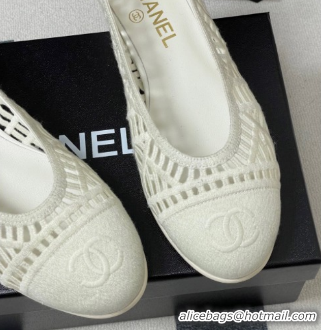Best Product Chanel Embroidered Cotton Ballet Flats G46984 White 2026