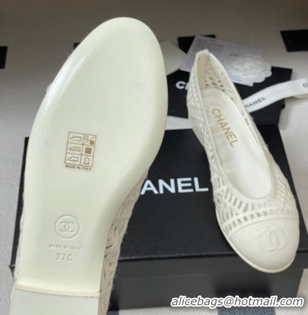 Best Product Chanel Embroidered Cotton Ballet Flats G46984 White 2026