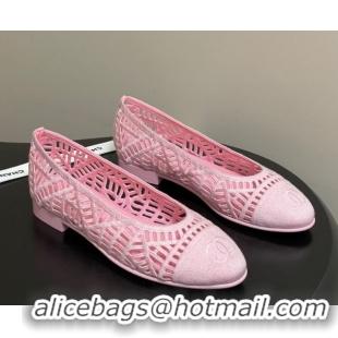 Shop Duplicate Chanel Embroidered Cotton Ballet Flats G46984 Pink 2026