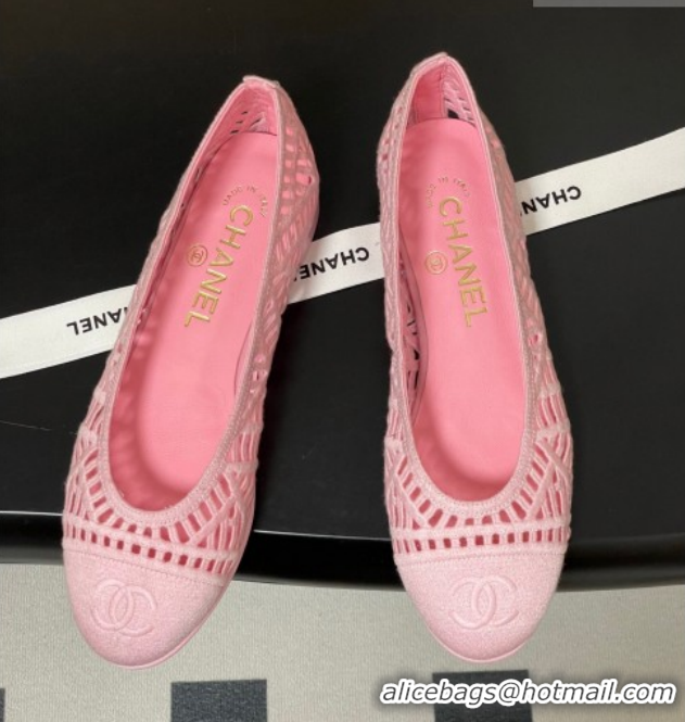 Shop Duplicate Chanel Embroidered Cotton Ballet Flats G46984 Pink 2026