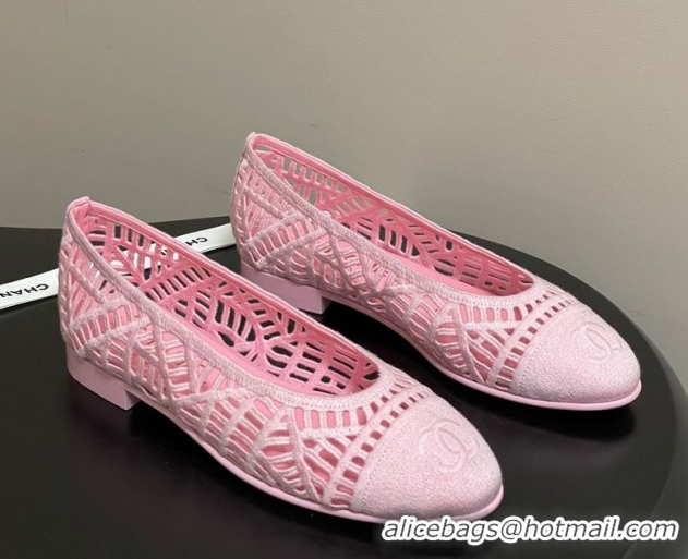 Shop Duplicate Chanel Embroidered Cotton Ballet Flats G46984 Pink 2026