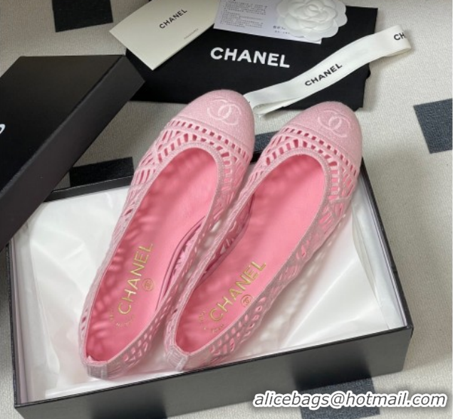 Shop Duplicate Chanel Embroidered Cotton Ballet Flats G46984 Pink 2026