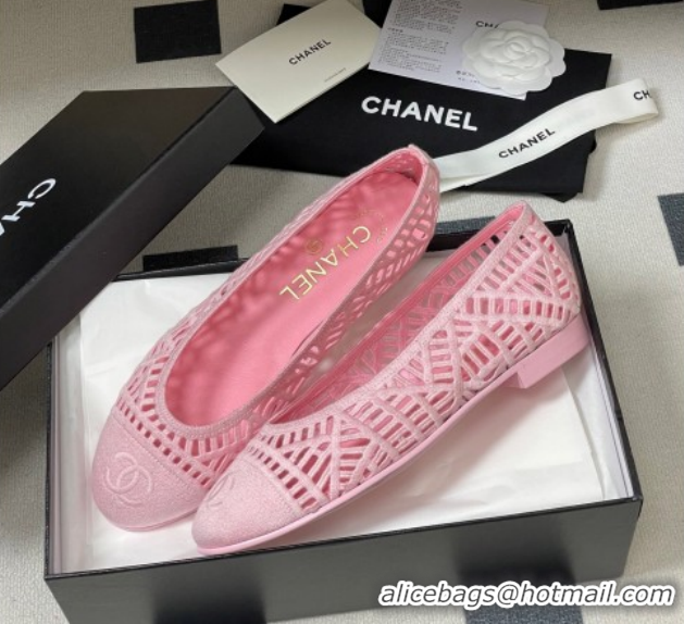 Shop Duplicate Chanel Embroidered Cotton Ballet Flats G46984 Pink 2026