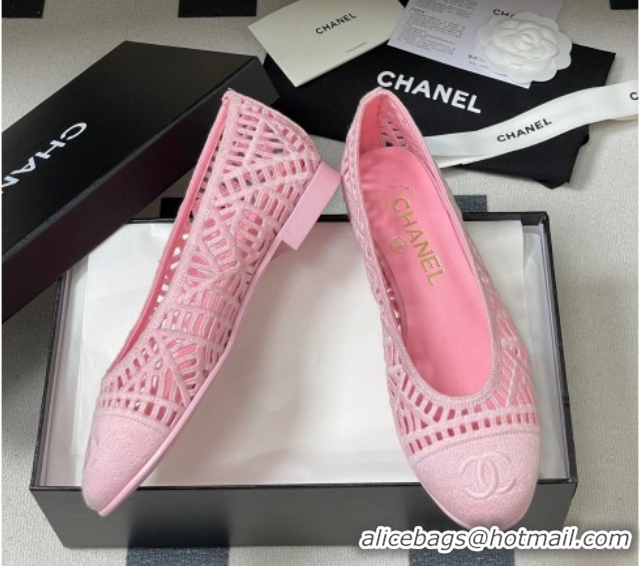 Shop Duplicate Chanel Embroidered Cotton Ballet Flats G46984 Pink 2026