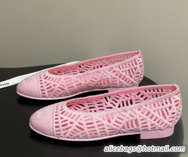 Shop Duplicate Chanel Embroidered Cotton Ballet Flats G46984 Pink 2026