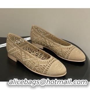 Classic Hot Chanel Embroidered Cotton Ballet Flats G46984 Beige 2026