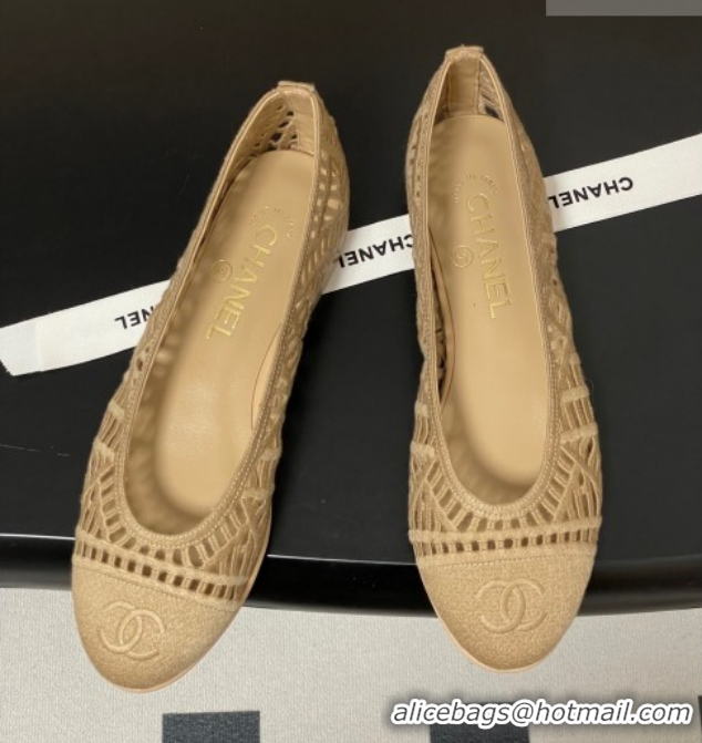 Classic Hot Chanel Embroidered Cotton Ballet Flats G46984 Beige 2026