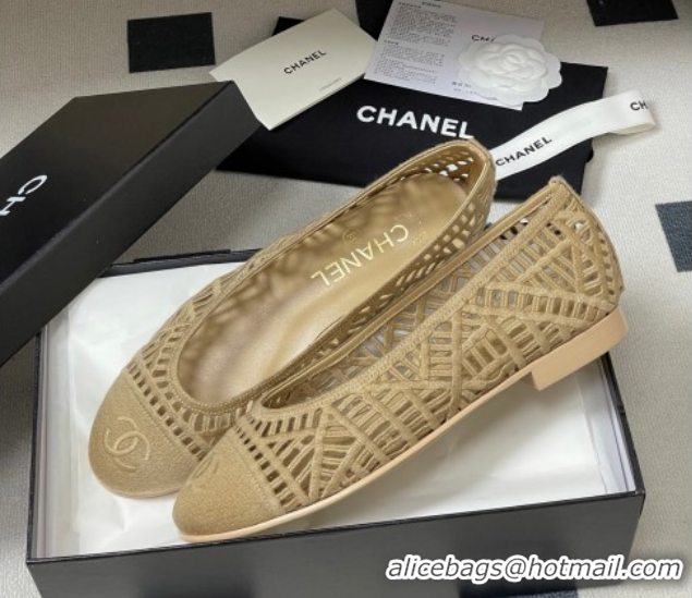 Classic Hot Chanel Embroidered Cotton Ballet Flats G46984 Beige 2026