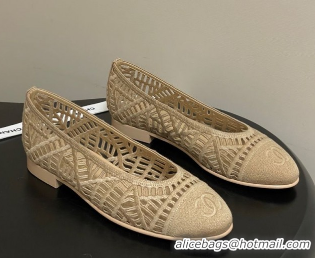 Classic Hot Chanel Embroidered Cotton Ballet Flats G46984 Beige 2026