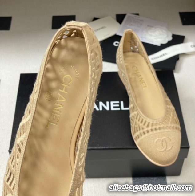 Classic Hot Chanel Embroidered Cotton Ballet Flats G46984 Beige 2026