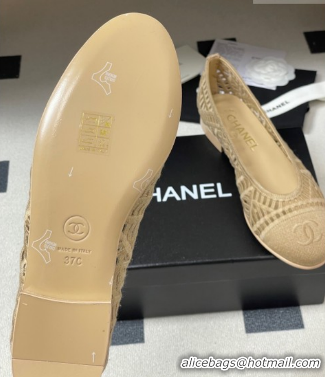 Classic Hot Chanel Embroidered Cotton Ballet Flats G46984 Beige 2026