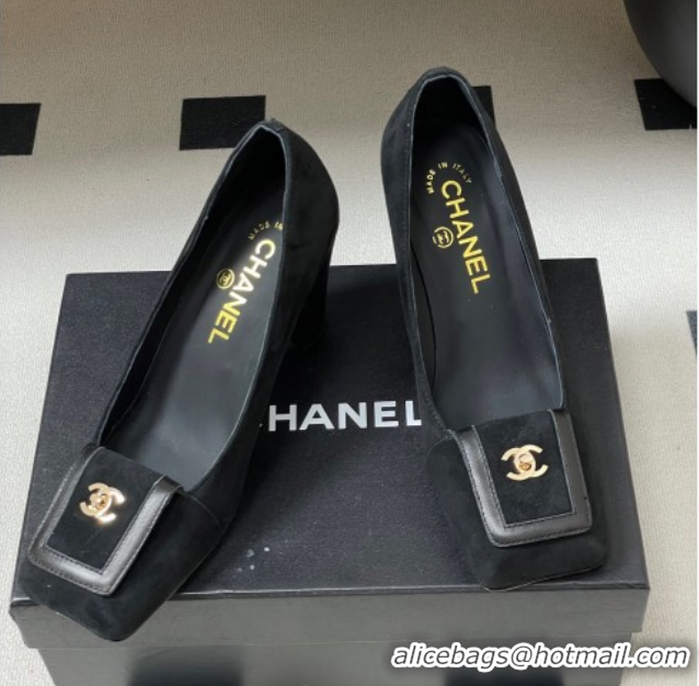 Big Discount Chanel Suede Pumps 9cm with Foldover CH122303 Black 2026