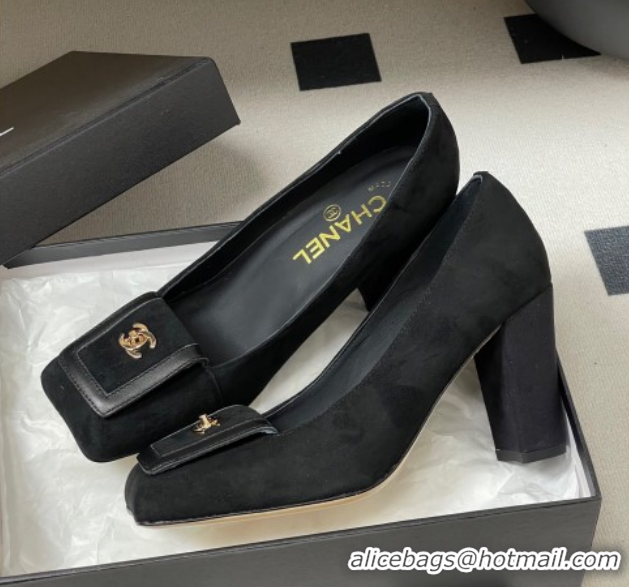 Big Discount Chanel Suede Pumps 9cm with Foldover CH122303 Black 2026