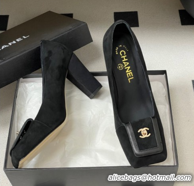 Big Discount Chanel Suede Pumps 9cm with Foldover CH122303 Black 2026