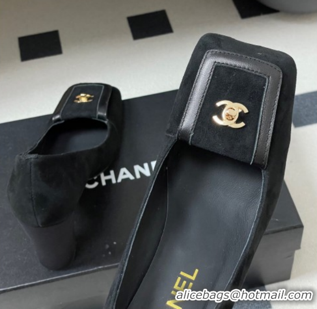 Big Discount Chanel Suede Pumps 9cm with Foldover CH122303 Black 2026
