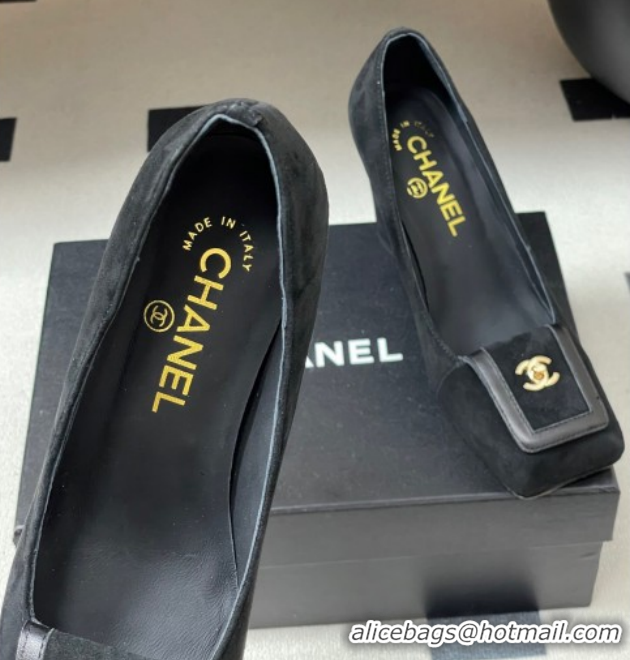 Big Discount Chanel Suede Pumps 9cm with Foldover CH122303 Black 2026
