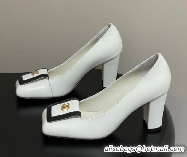 Charming Chanel Lambskin Leather Pumps 9cm with Foldover CH122303 White 2026