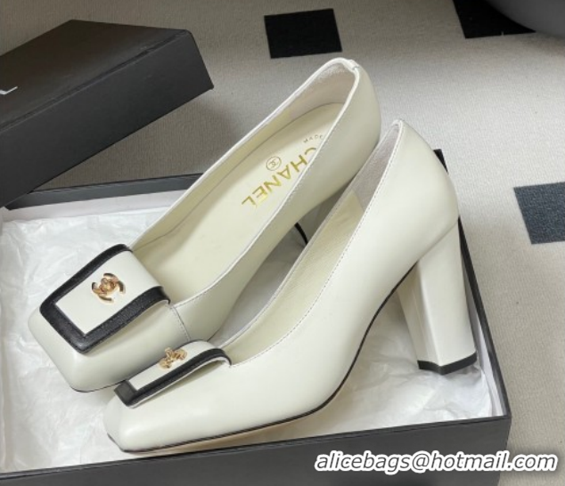 Charming Chanel Lambskin Leather Pumps 9cm with Foldover CH122303 White 2026