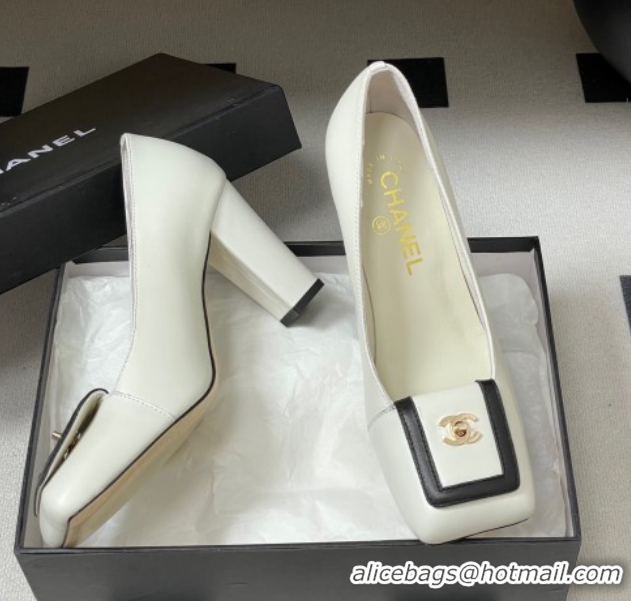 Charming Chanel Lambskin Leather Pumps 9cm with Foldover CH122303 White 2026