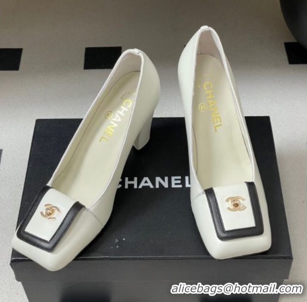 Charming Chanel Lambskin Leather Pumps 9cm with Foldover CH122303 White 2026