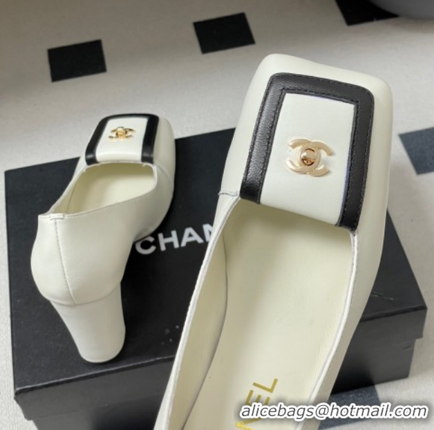 Charming Chanel Lambskin Leather Pumps 9cm with Foldover CH122303 White 2026