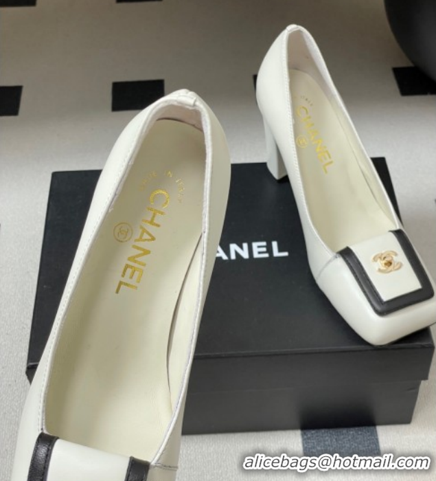 Charming Chanel Lambskin Leather Pumps 9cm with Foldover CH122303 White 2026