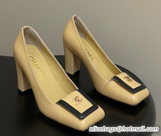 Pretty Style Chanel Lambskin Leather Pumps 9cm with Foldover CH122303 Beige 2026