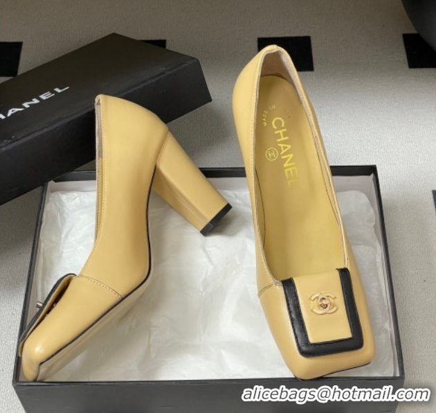 Pretty Style Chanel Lambskin Leather Pumps 9cm with Foldover CH122303 Beige 2026