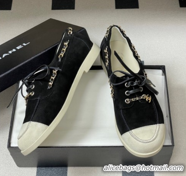Best Product Chanel Suede Laced-up Loafers G47005 Black 2026