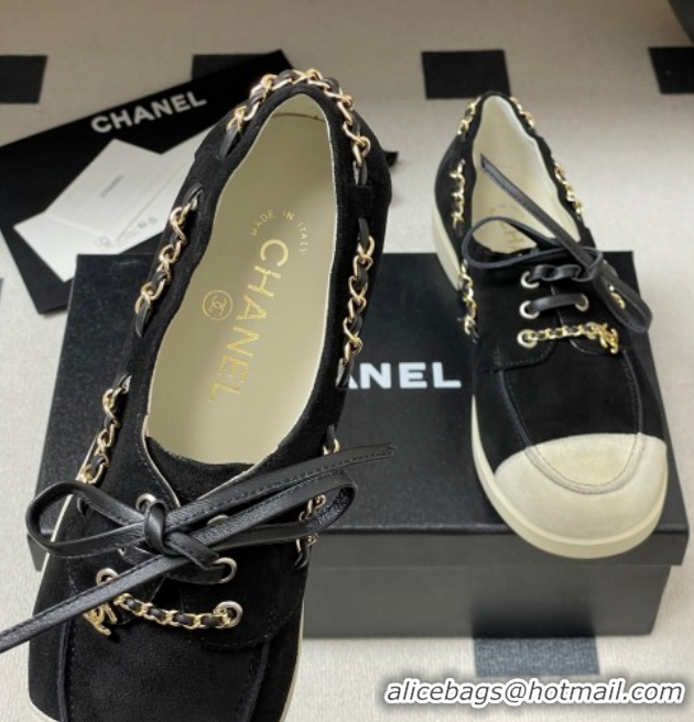 Best Product Chanel Suede Laced-up Loafers G47005 Black 2026