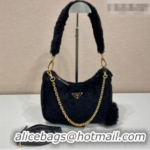 Hot Sell Cheap Prada Re-Edition mini shearling bag 1BC204 Black 2026
