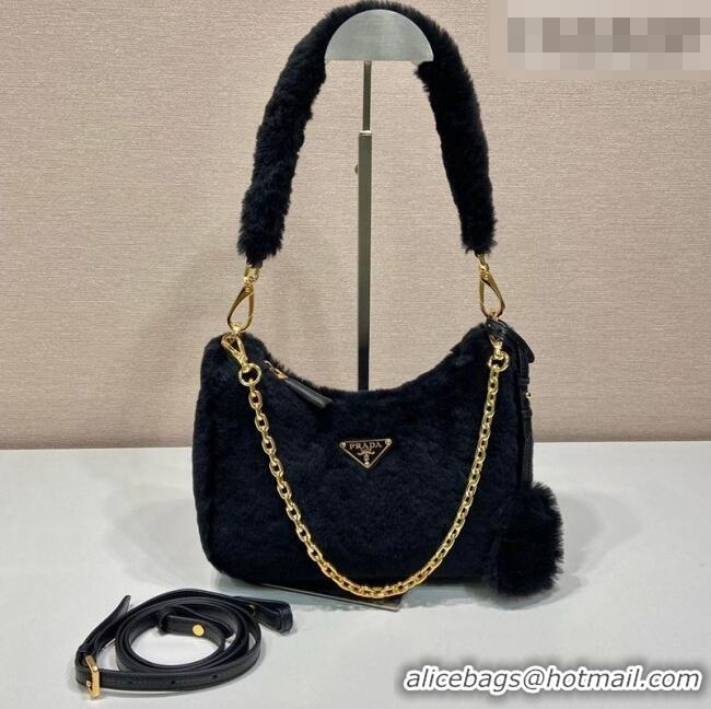 Hot Sell Cheap Prada Re-Edition mini shearling bag 1BC204 Black 2026